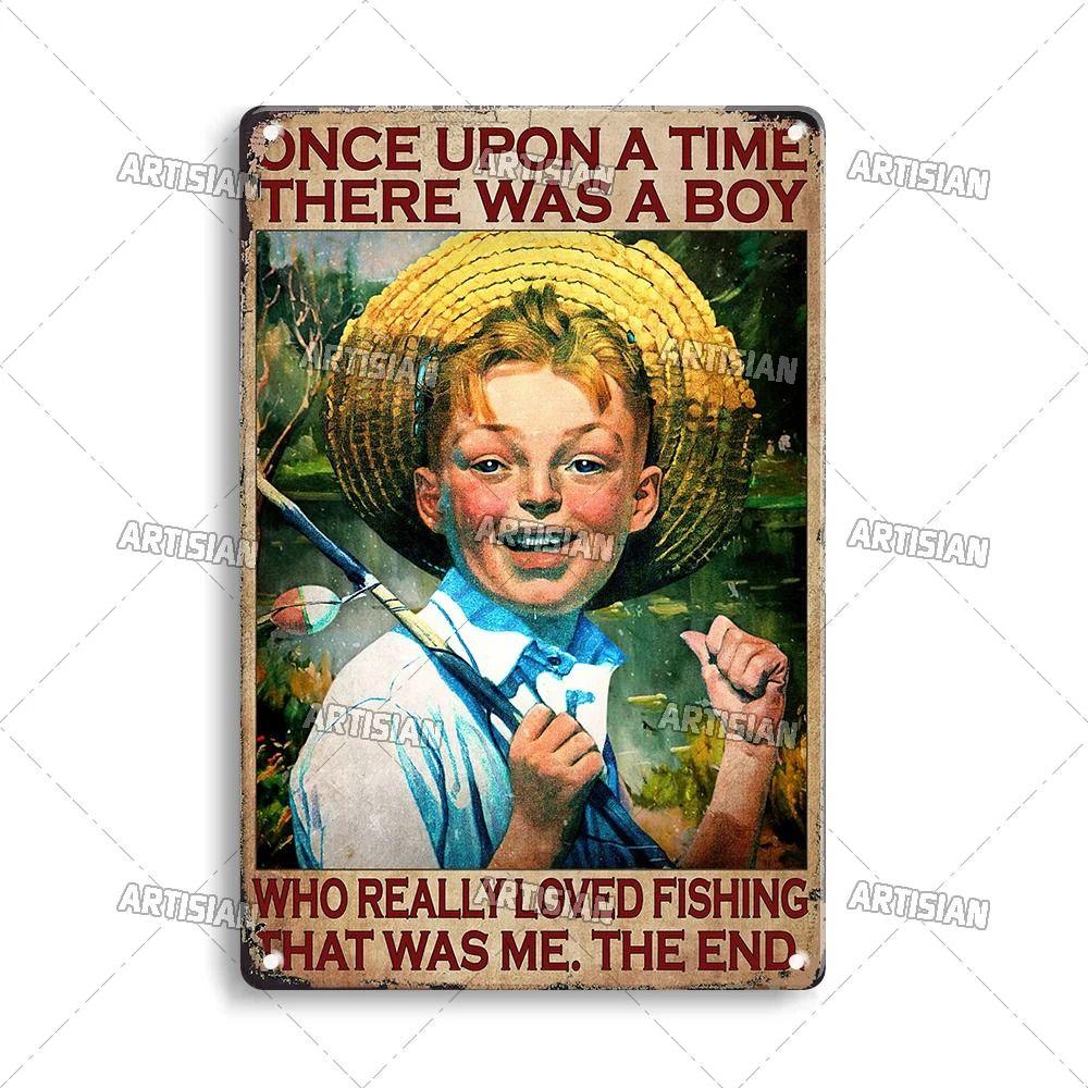 Boy Who Loved Fishing Metal Sign, Gift for Fisherman 20x30cm