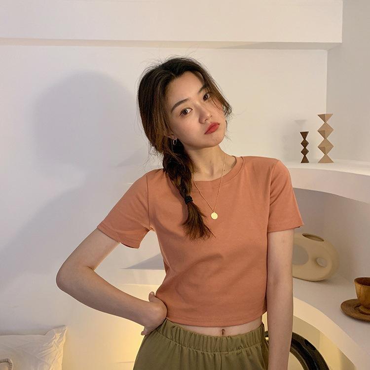 

Летняя женская футболка с круглым вырезом, свободный топ с короткими рукавами XXL оранжевый