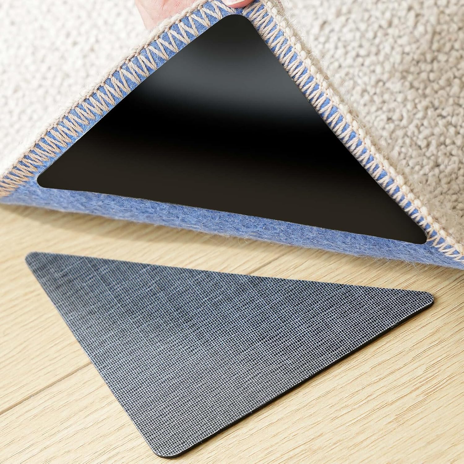 12PCS Non Slip Rug Grippers, Rug Pads Grippers, Rug Tape Anti Slip Carpet Pads Rug Corner Gripper for Hardwood Floors/Tile/Mats/Keep Area Rugs Flat