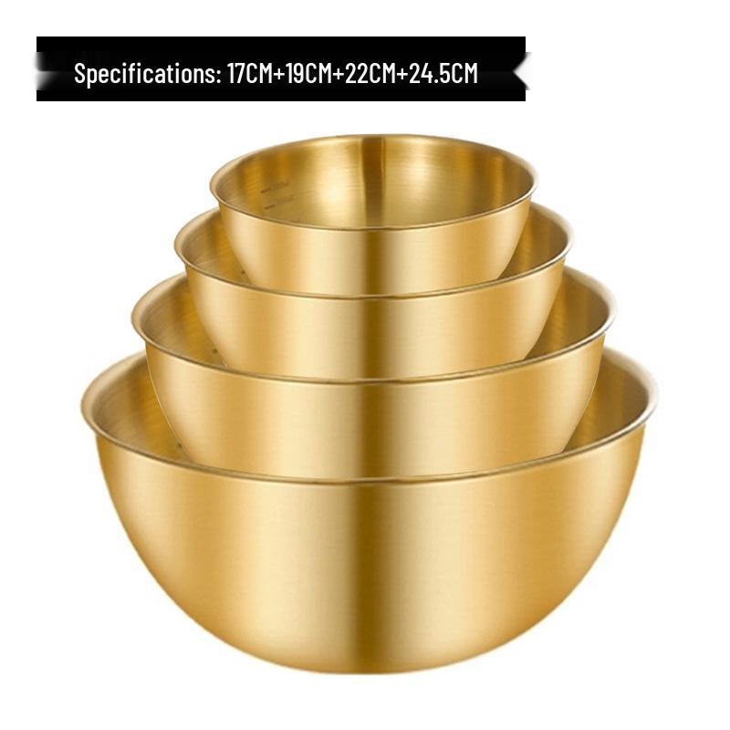 304 Edelstahl Rührschüssel im japanischen Stil mit Skala für Salat, Eierschlagen, Backen und Teigmischen - Goldfarbenes Finish