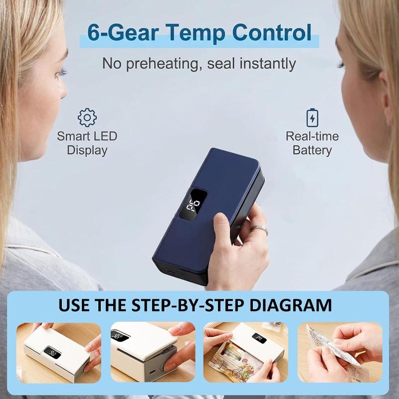 2 Pack Mini Bag Sealer, Magnetic Bag Sealer for Fridge, 6-Speed Adjustment and Led Display, No Preheating Required with Cutter