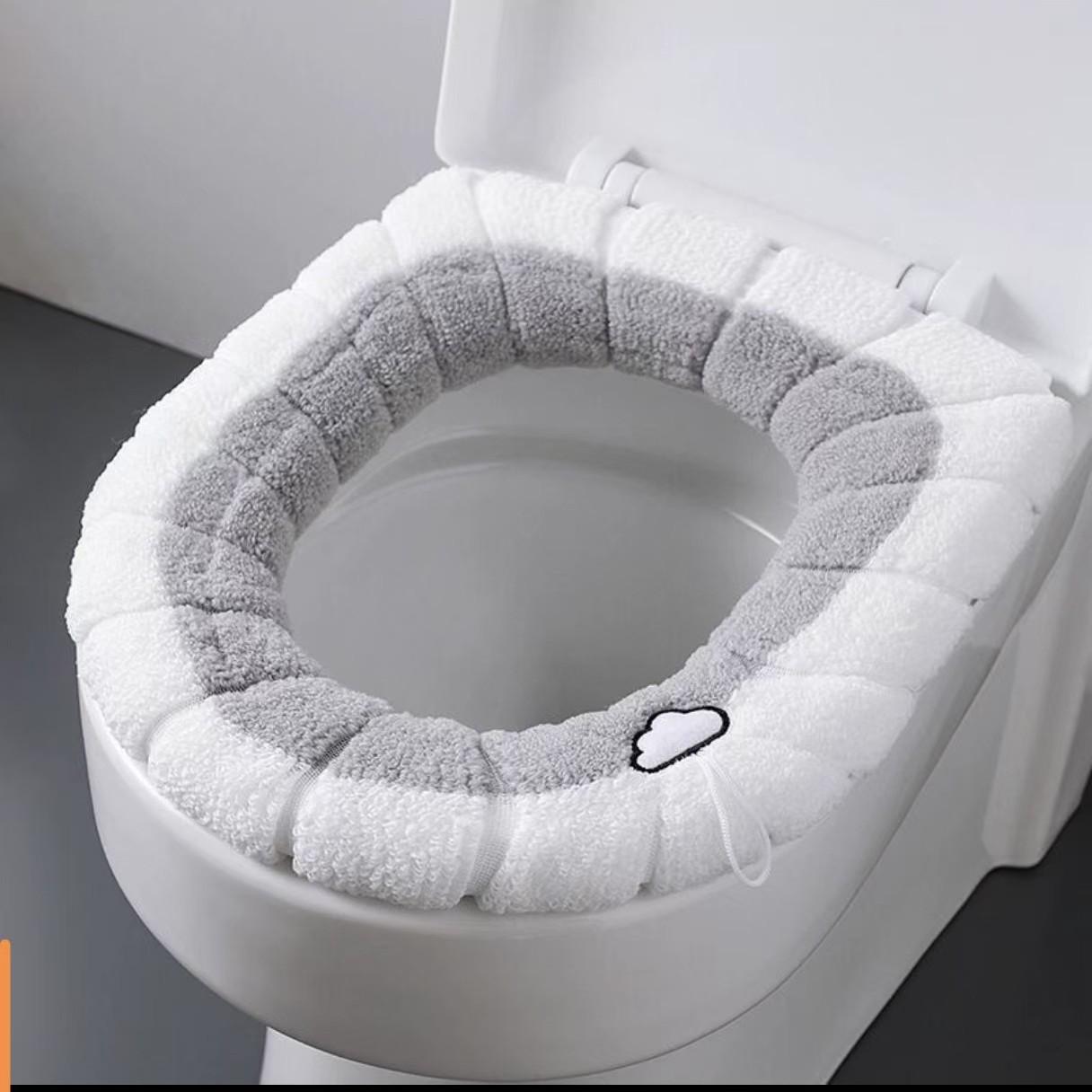 Knitted Washable O-shaped Toilet Seat Cover with Embroidery Handle