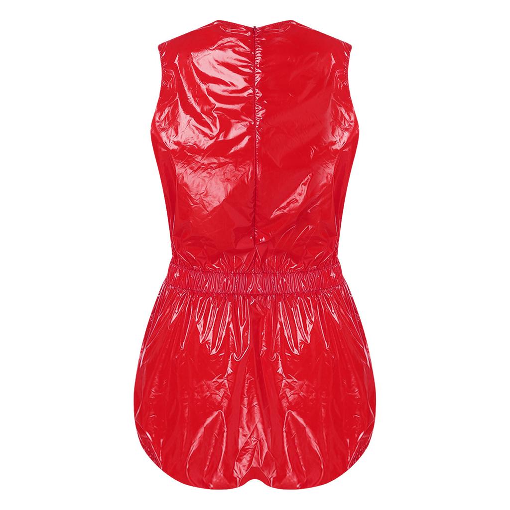 S-3XL Women‘s Waterproof Romper Sleeveless Back Zipper Elastic Waist Press Button Crotch Jumpsuit for Pool Party Nightclub