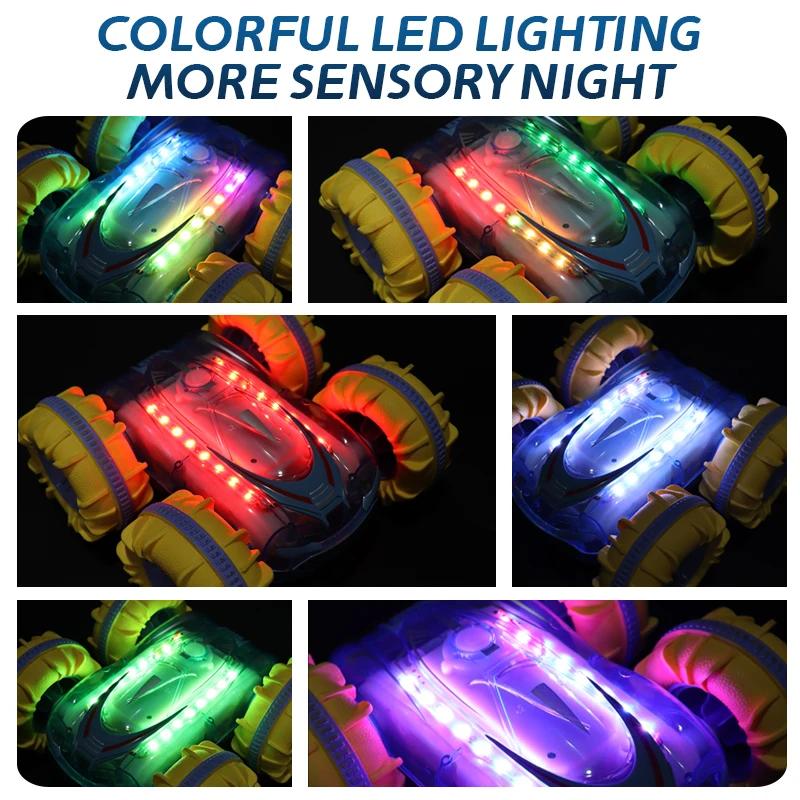 Non-Toxic Rc Car Amphibious Remote Control Vehicle Gesture Sensing Rolling 2.4G Light Double Sided Stunt Waterproof Christmas Toys For Kid