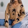 Women Casual Knit Pullover Sweater Long Sleeve V Neck Star Cut Autumn Winter