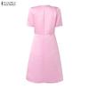 ZANZEA Women Casual Round Neck Summer Short Sleeve A-Line Dress