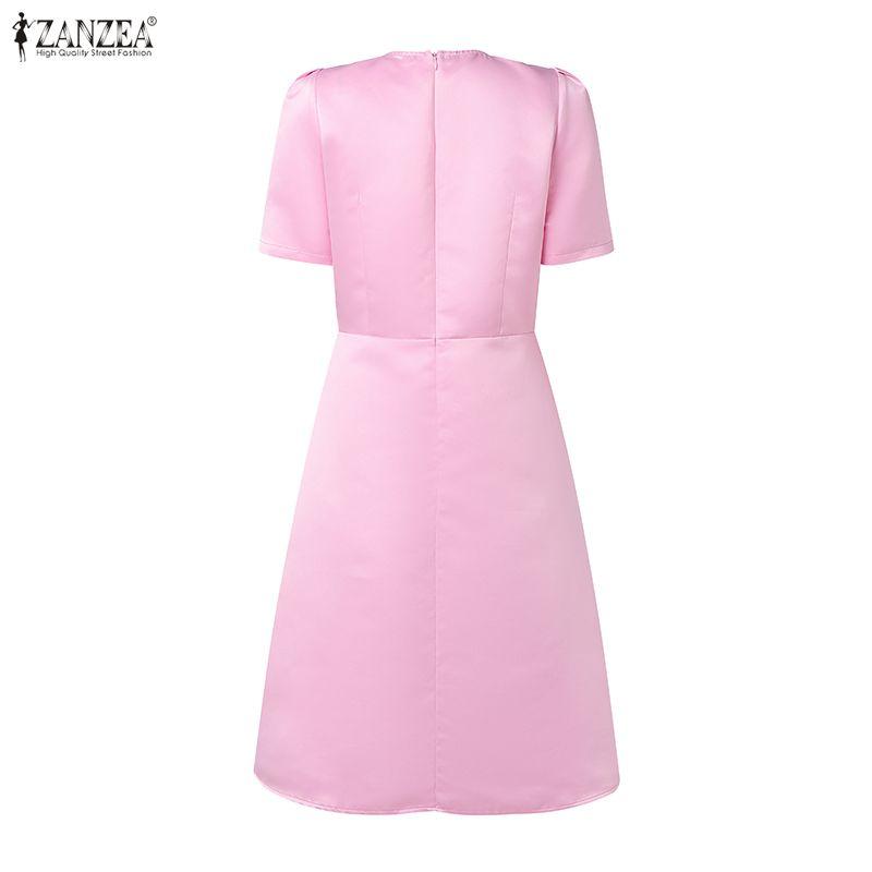 ZANZEA Women Casual Round Neck Summer Short Sleeve A-Line Dress