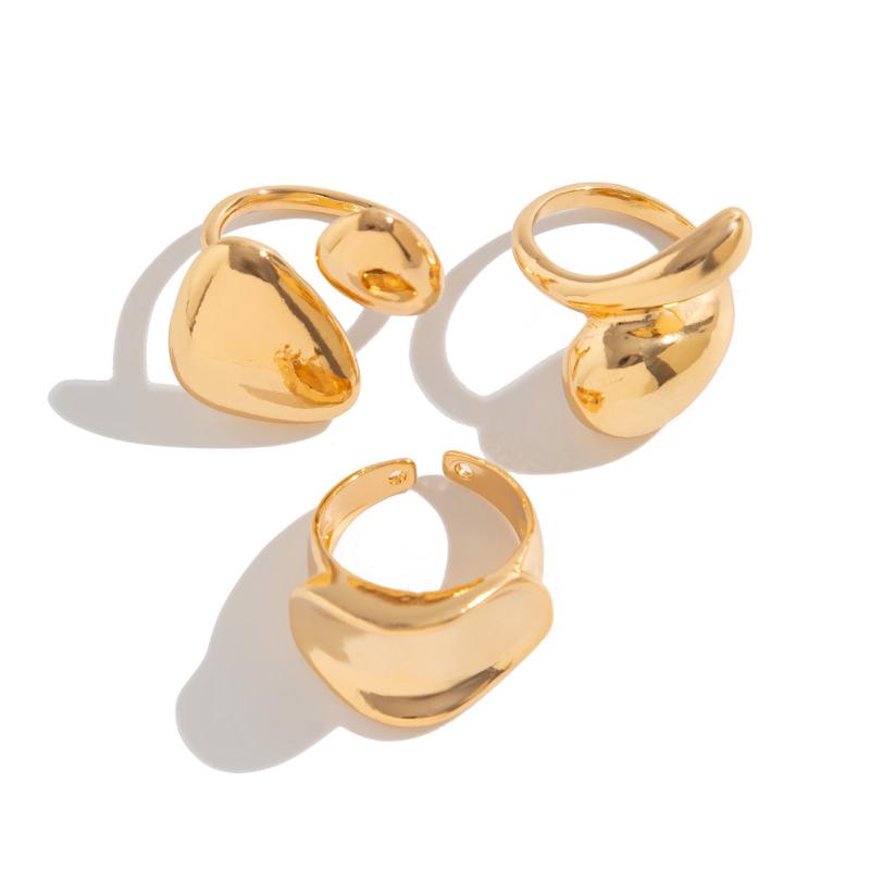 3Pcs Personality Trend Metal Geometric Hollowed-Out Twist Smooth Surface Water Drop Hug Opening Rings For Women Designer Jewelry