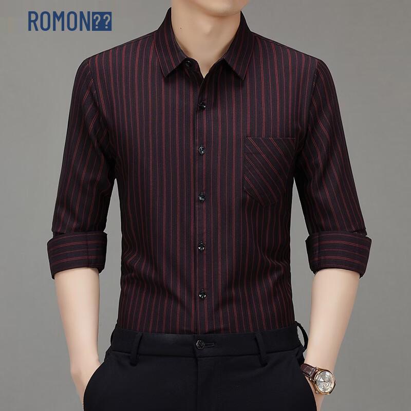 ROMON Men s Casual Striped Long Sleeve Shirt 4XL