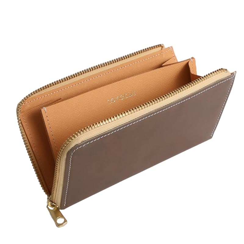 

[COTOCUL] Kotkal small long wallet genuine leather Miyako Leather Sagano The bill goes straight in. men s (greige) gray gray