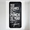 Humor Threatening Wash Dishes Metal Tin Sign, Vintage Distressed Chalkboard Style, Funny Punch Nose In Face with Heart Icon for