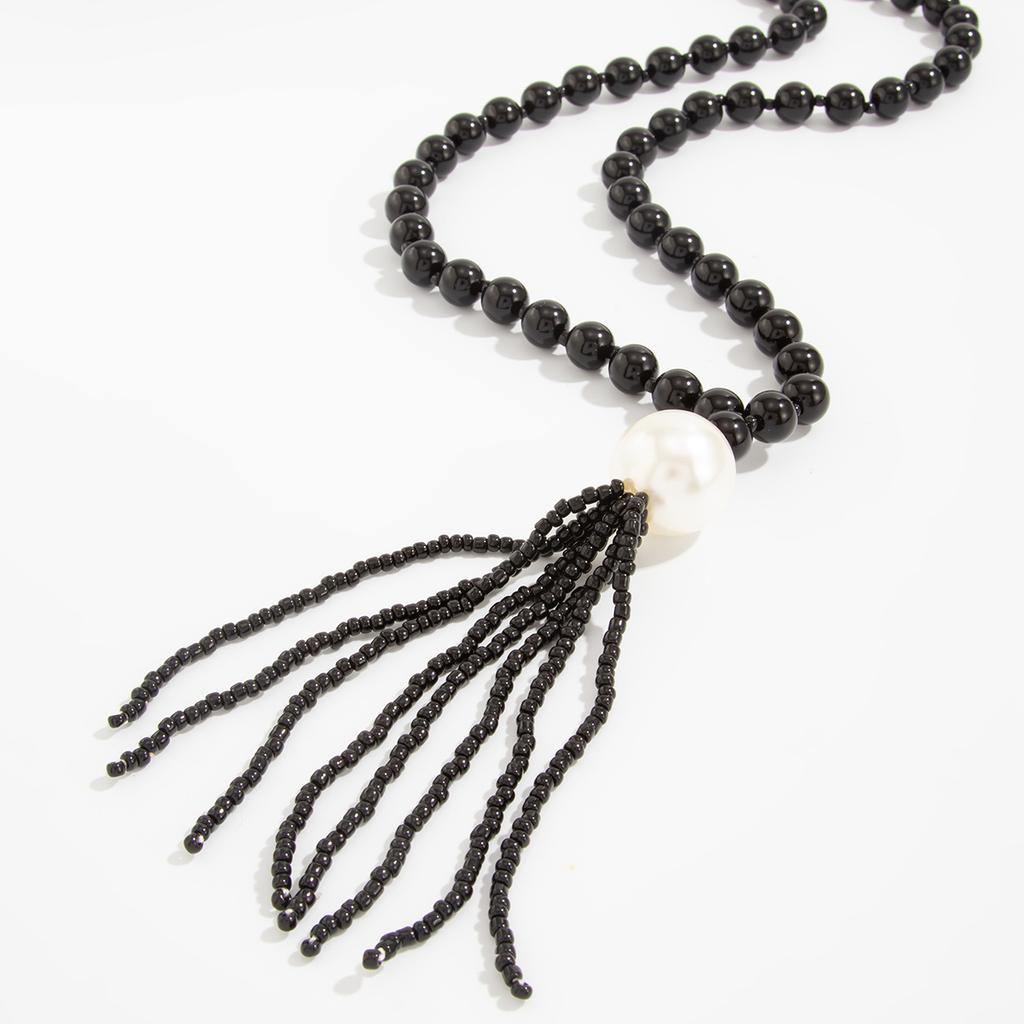 Acrylic Bead Chain Necklace for Women Vintage Tassel Sweater Chain Jewelry Accessory
