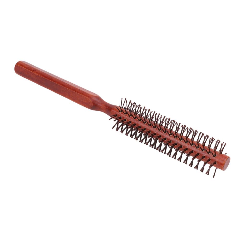 Small Round Hair Brush Wood Ergonomic Handle Mini Roller Quiff Brush for Thin Short Hair Brown