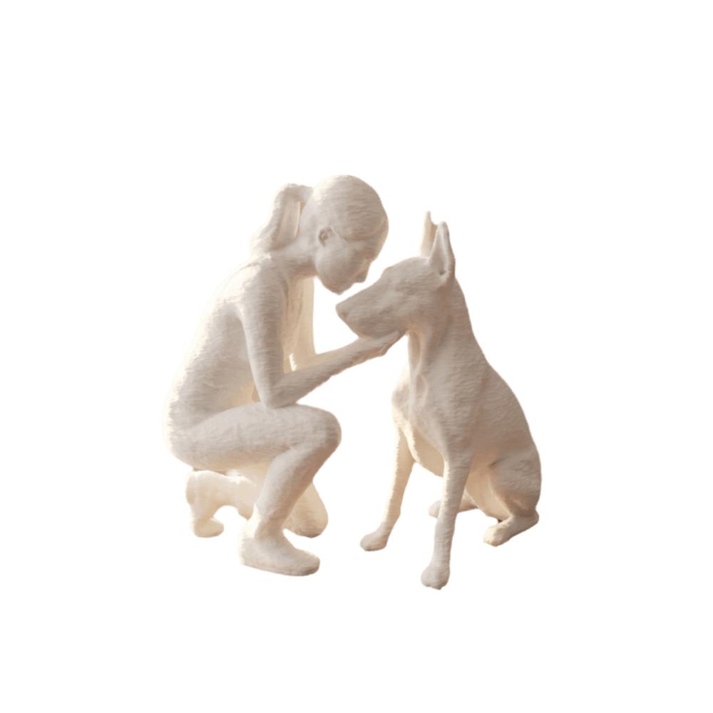 Creative Girl And Dog Statues Cute Canine Statues Crafts Nordic-Style Ornaments Bedroom Decor