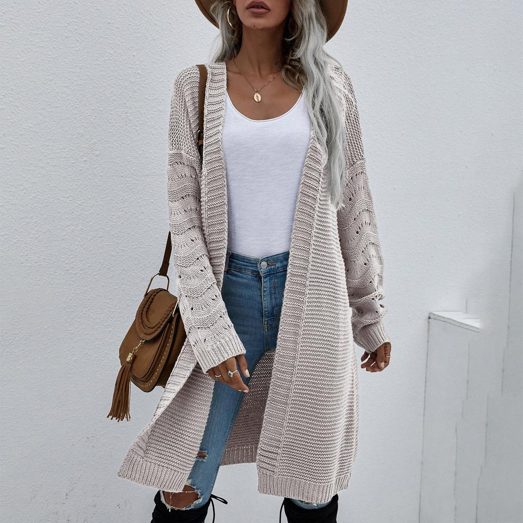 Women's Solid Color Knitted Long-Sleeved Temperament Fashion Sweater Cardigan Coat