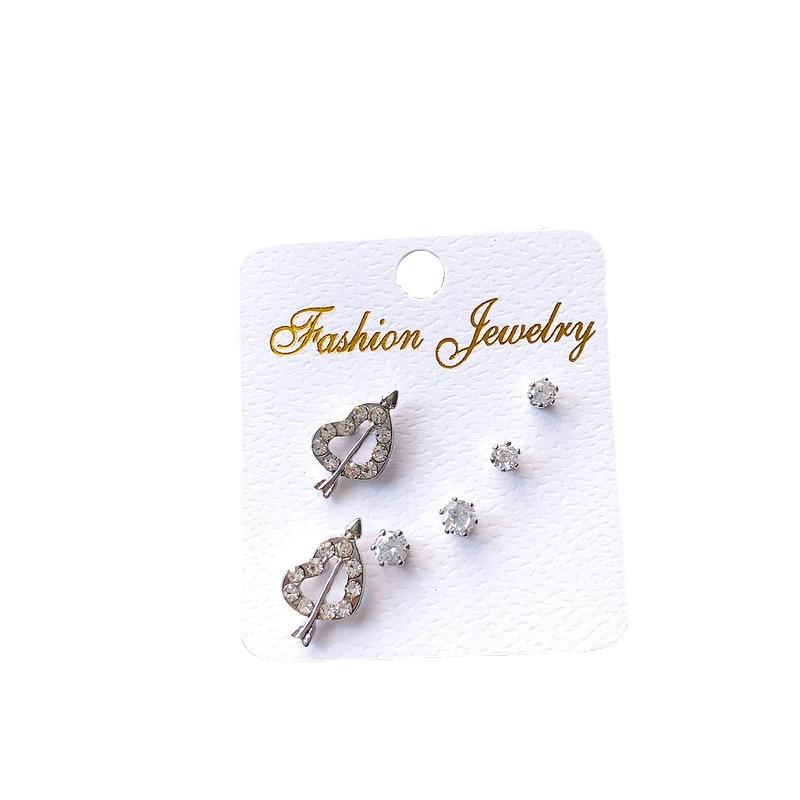 Color Retention Stud Earrings, Fashionable Geometric Zircon Three-Piece Earrings, Simple Trend Jewelry