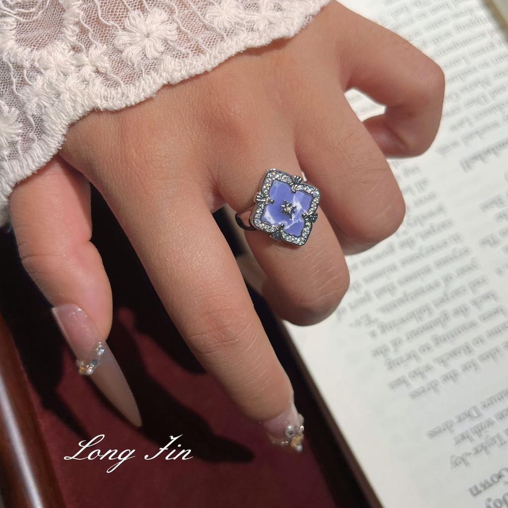 French Retro Raspuche Four-Leaf Clover Blue-Purple Suit, Bracelet Necklace, Earrings, Court Style, Light Luxury And Versatile.