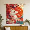 Japanese Tapestry Original Art Kitsune Wall Hanging Fox Spirit Folklore Decor Yokai Fairy Tale Home Display
