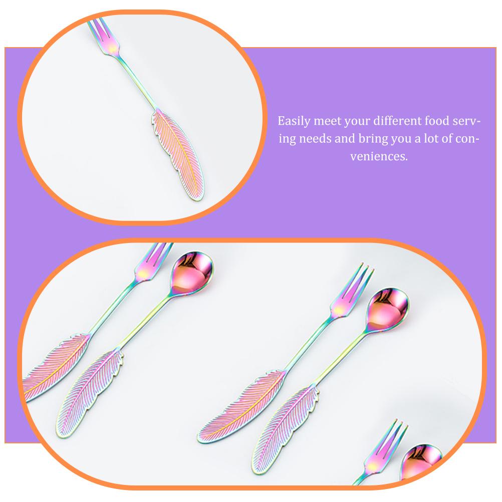 2pcs Stainless Steel Spoon Fork Set For Dessert Cake Ice Cream Coffee Tea Service Small Spoon Kitchen Barware Utensils