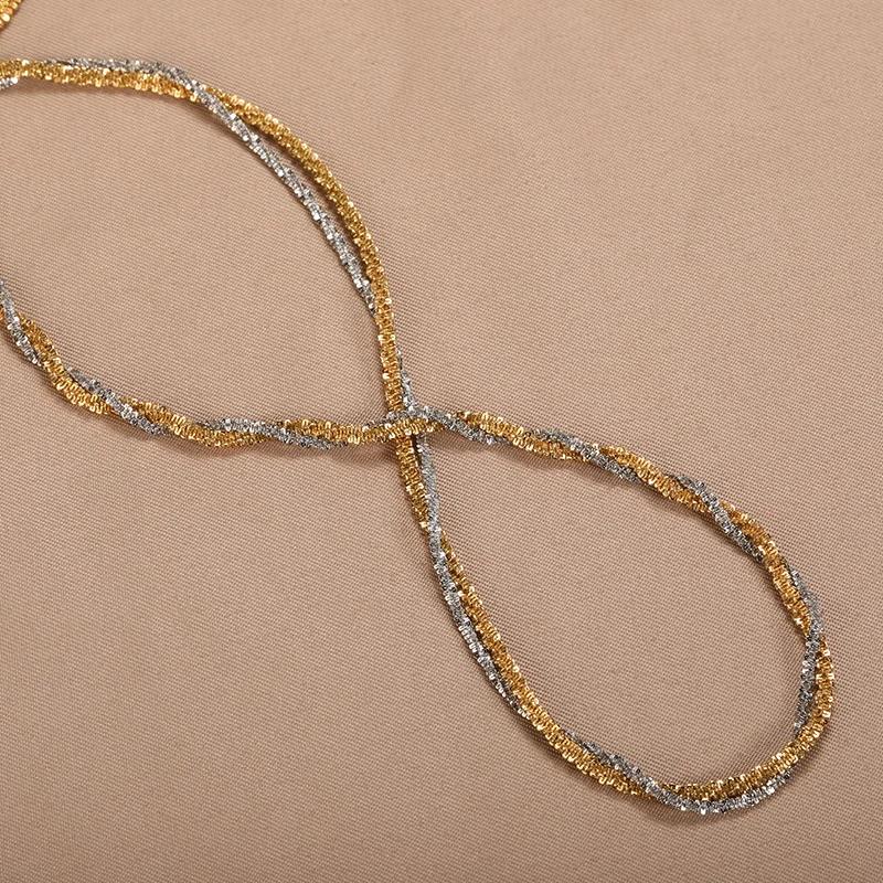 Sky Shimmering Necklace Simple Golden Sparkle Chain Two-color Cross-wound Necklace Double-layered Layering Plain Chain Accessory