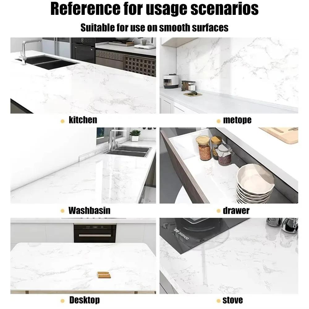 40cm Self-Adhesive Marble Film Oil-Proof Heat-Resistant Kitchen Wall Stickers for Cabinet Home Renovation Decorative Wallpaper