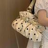 Champagne-colored Polka Dot Tote Bag Belt Buckle Decoration Large Capacity Handbag Stylish Satin Pleated Women's Shoulder Bag
