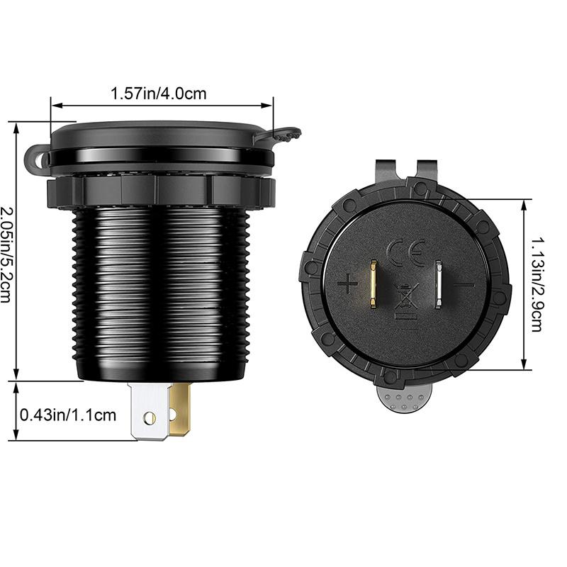 Quick Charger Aluminum Qc3.0 Dual Usb Car Charger With Switch Button Led Voltage Display For 12V/24V Cars Boats Motorcycle