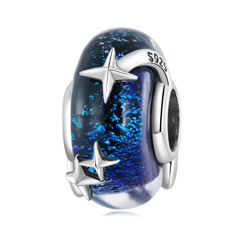 WOSTU Real 925 Silver Blue Series Moon Plane Space Beads Astronaut Charm Owl Pendant Fit Original Bracelet DIY Necklace
