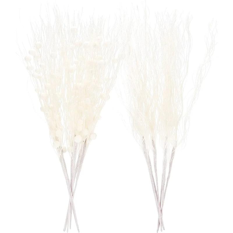 2Pcs Glitter Branches Christmas Tree Decoration Artificial Flowers for Home Fake Flowers Xmas Ornaments New Year Party Decortion