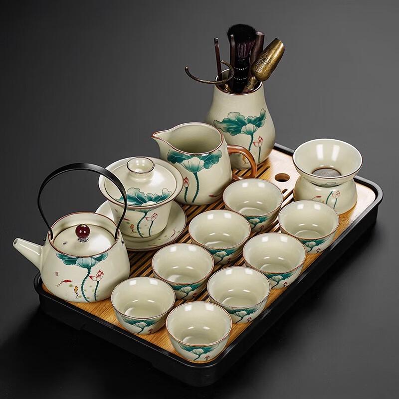 Chinese Ru Kiln 13-Piece Tea Set with Tea Tray