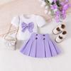 Girls' Fashionable and Sweet Set 2025 Summer Children's Bow Puffed Sleeve Short Sleeve with High-waisted Pleated Skirt Set