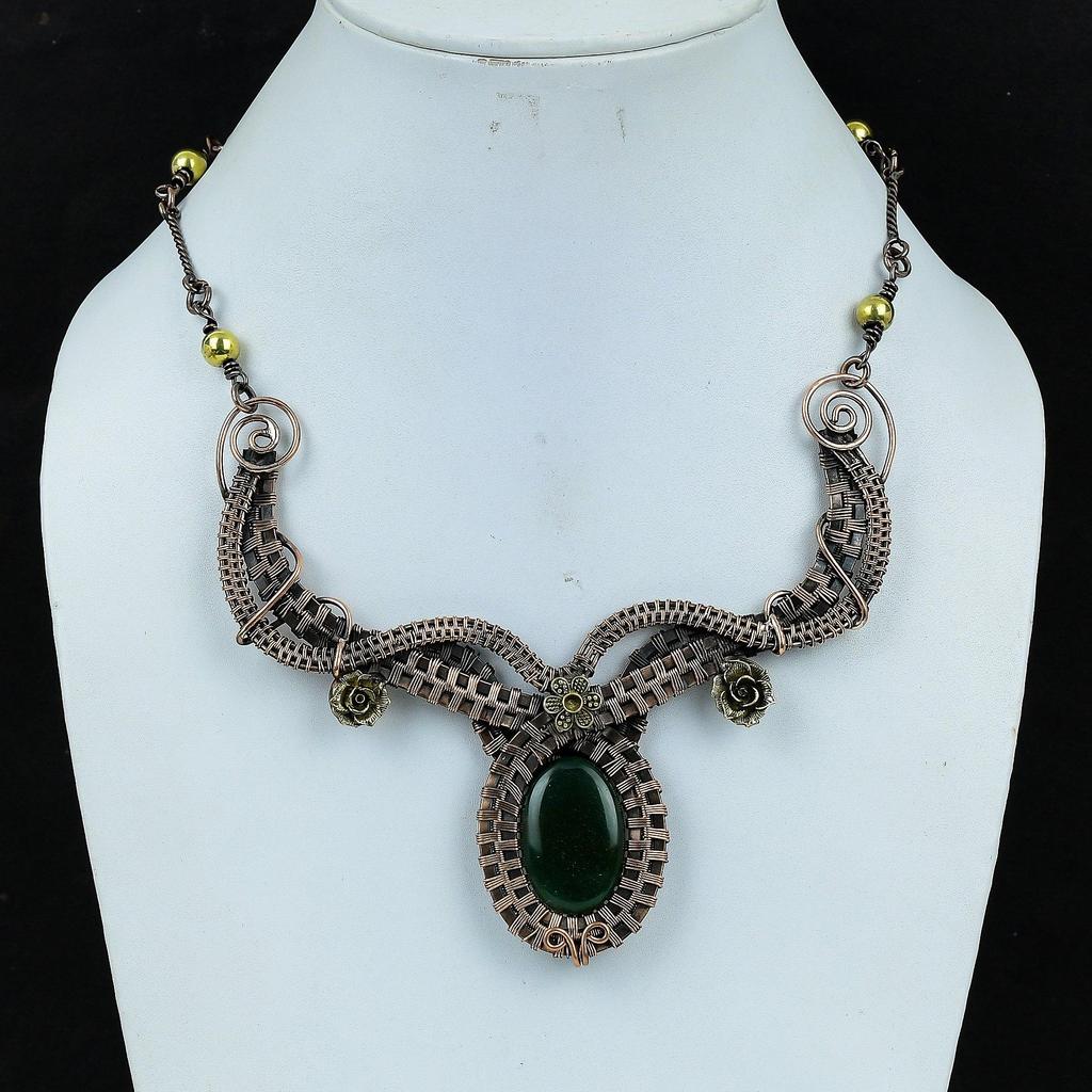 Green Jade Selenite Gemstone Handmade Necklace, 999 Copper Wire Wrapped Adjustable Chain Necklace Dainty Jewelry For Memorial Day