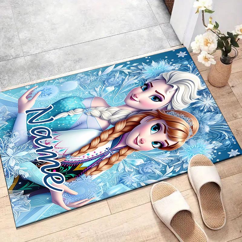 Custom Frozen Mat Personalized Name, Polyester Washable Indoor Entryway Rug, Gift for Christmas, Easter, Thanksgiving Day