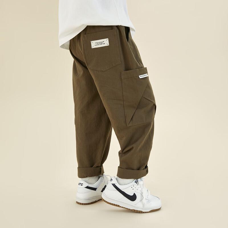 Boys' Fashion Washed Cargo Carrot Pants with Big Pockets