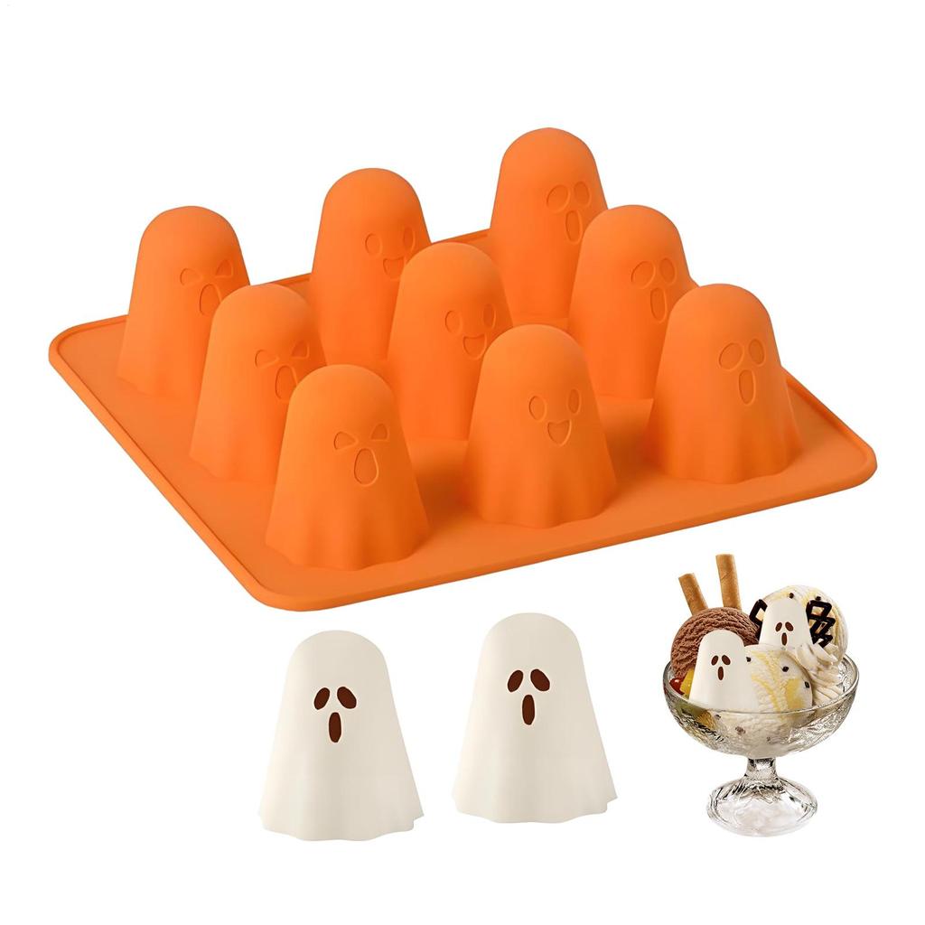 Reusable Ghost Jello Mold Easy To Clean Orange Silicone Chocolate Mold Halloween Homemade Ghost Baking Mold for Gummy Candy