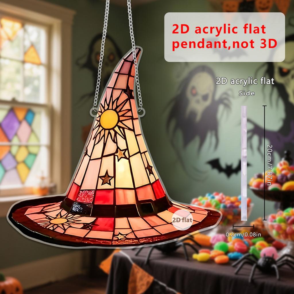 Witch Hat Stained Glass Suncatcher Window Hanging Decoration Halloween Gothic Glass Ornament for Window Home Kitchen