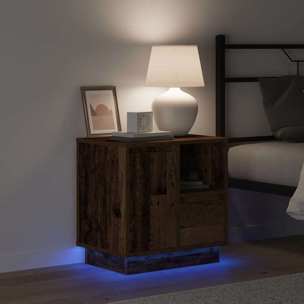 Nightstand with LED Rustic Wood Effect 50 x 34.5 x 50 cm Engineered Wood