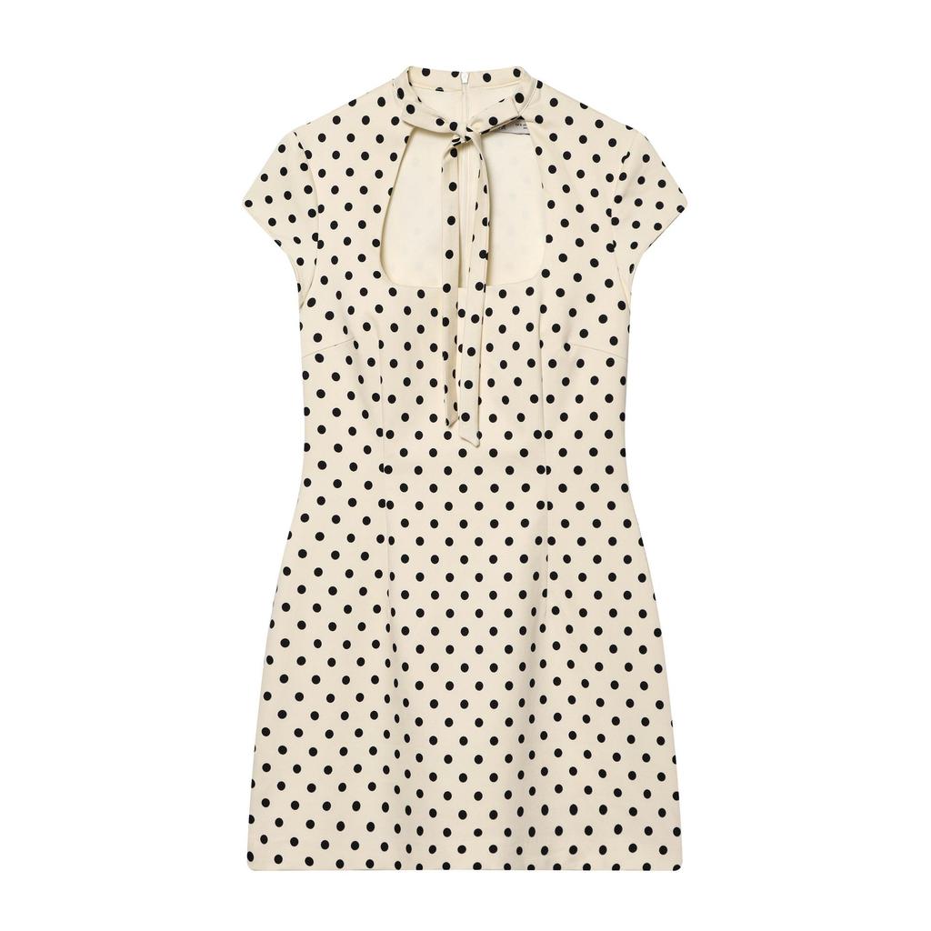 Elegant Women's V-Neck Dress with Front Cross Bow Decoration - Short Fashionable Design