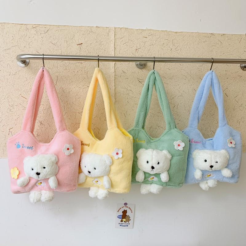 Autumn/Winter Women's Plush Cartoon Tote Bag with Large Capacity