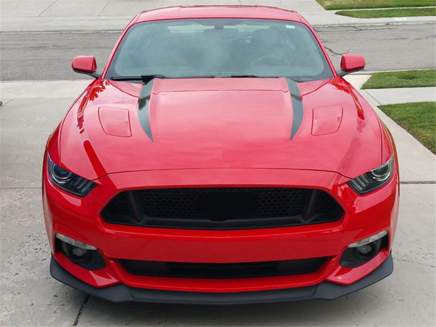 2Pcs Matt Black Car Hood Graphics Stripes Sticker For Ford Mustang 2015 2016