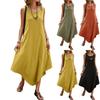 Robe d'été décontractée sans manches pour femme Coupe ample Robe midi Col rond Robe d'été Légère Confortable Robe de tous les jours avec poches