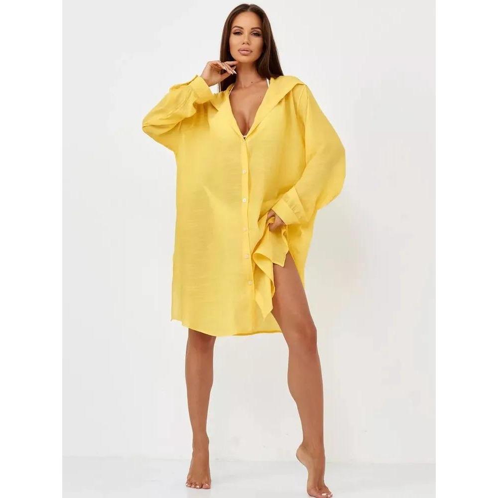 

Женский корректирующий пляжный солнцезащитный крем с длинным рукавом бикини кардиган блузка спортивная толстовка с капюшоном рубашка One size жёлтый