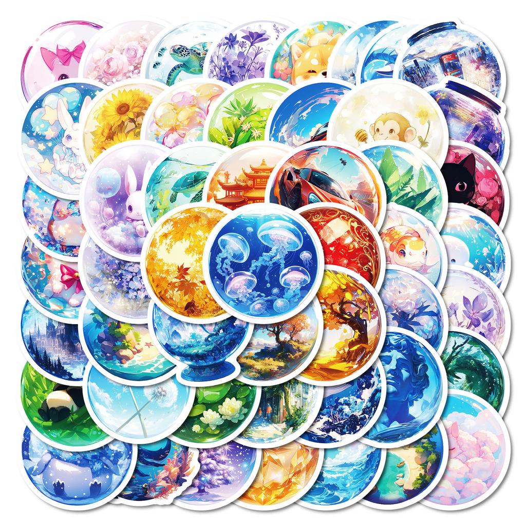New 50 Cute Magic Crystal Ball Small Animal Graffiti Stickers Children's Reward Decorative Stickers