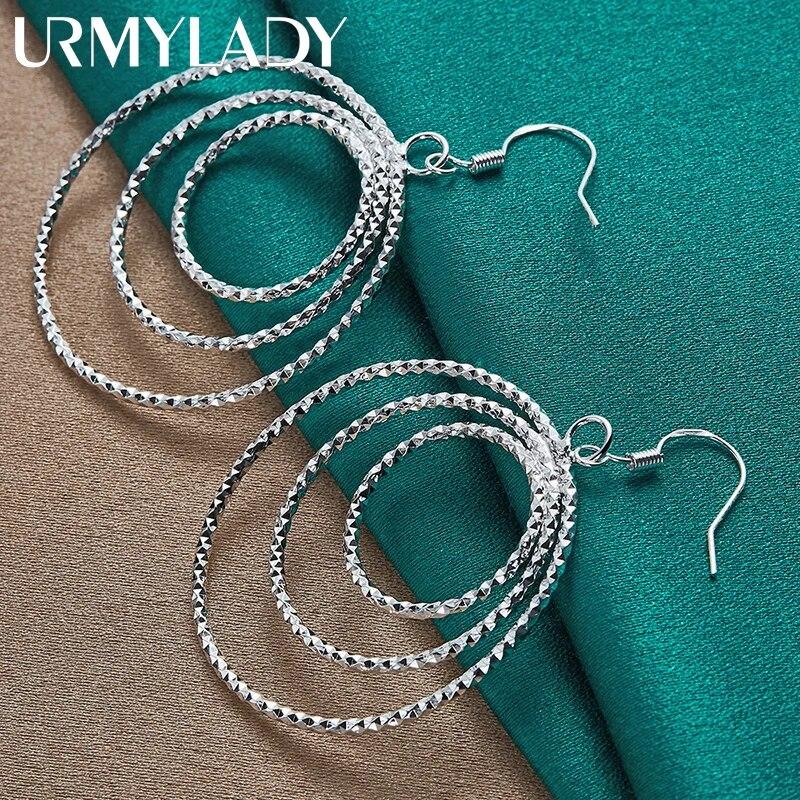 URMYLADY 925 Sterling Silver Three Ring Earrings For Women Charm Wedding Party Fashion Jewelry