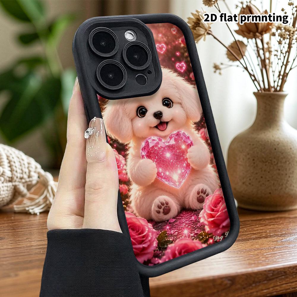Phone Case: 2D Flat Design Suitable for iPhone 18 17 16 15 14 13 Pro Tiered Protective Case, White Puppy, Christmas and Halloween Gift