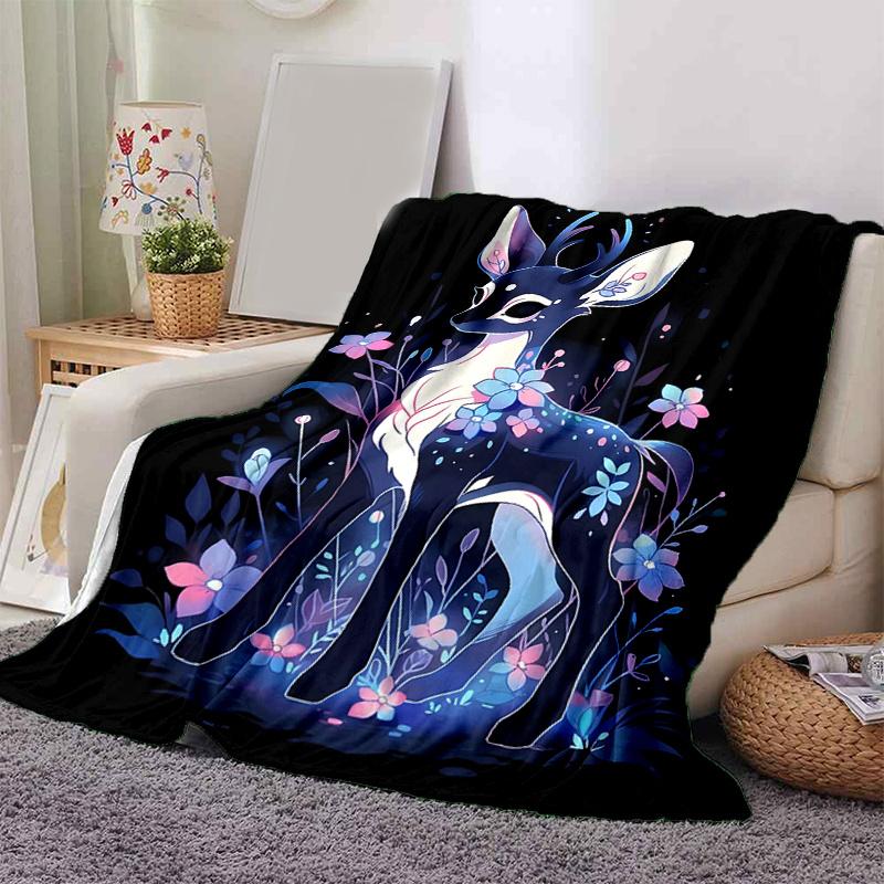 1pc Sika Deer Blanket  Soft Throw for Home Decor, Gift Idea, Living Room, Travel, Camping