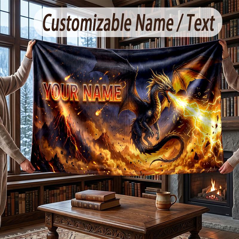 Dragon Theme Throw Blanket Custom Name Text Personalized Blanket Soft Cozy Blanket for Home Sofa Bed