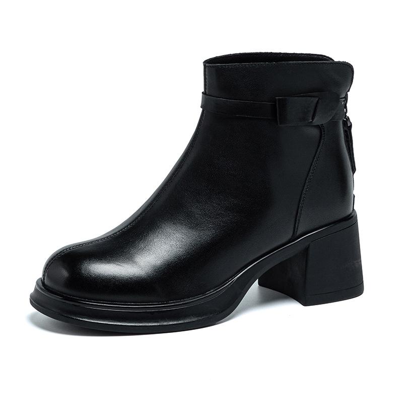 Leather thick heel Martin boots women's 2025 new thin boots British casual short boots high heel versatile thin boots