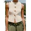 Zaprha 2025 Summer New Gold Button Decoration Knitted Round Neck Sleeveless Vest Vest Top 6771068