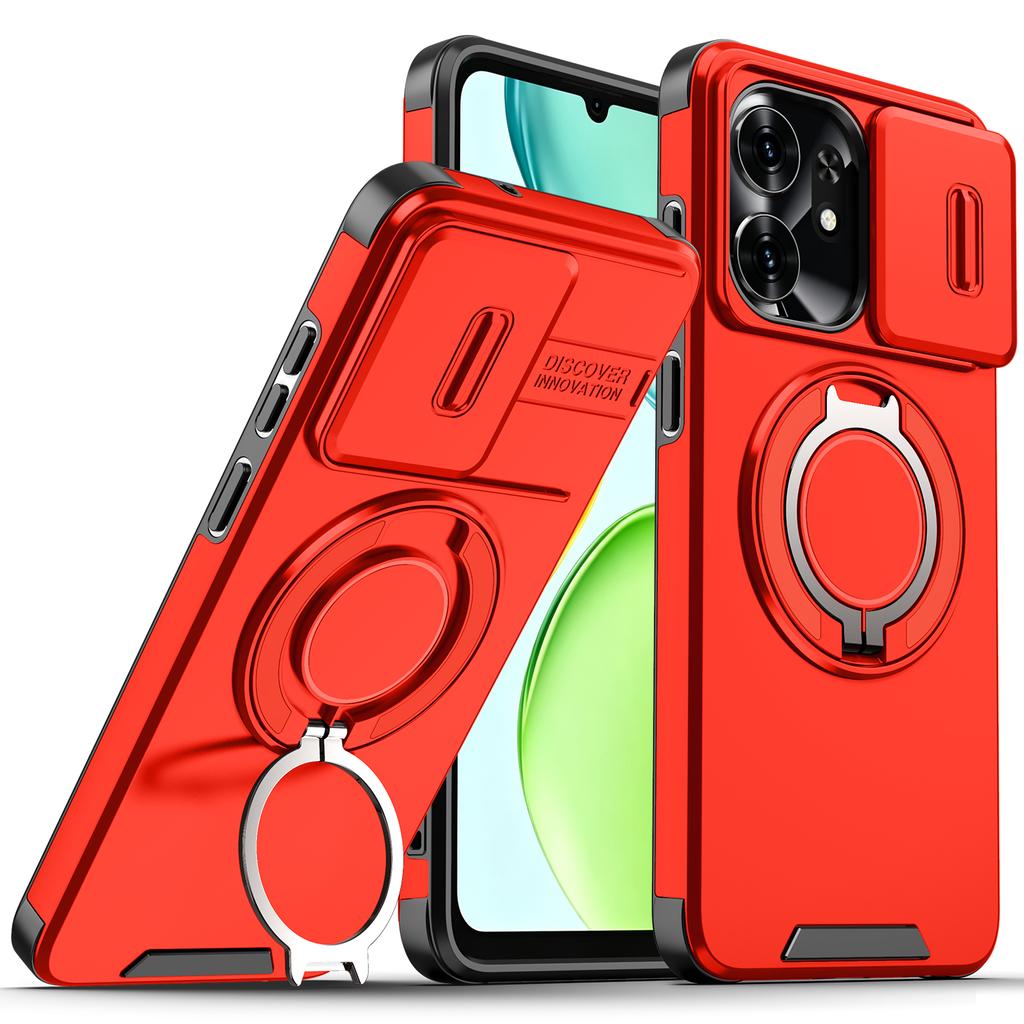 Magnetic Metal Ring Stand Armor Case For Honor X6d Play 80 Slide Push Window Lens Protection TPU Frame Hard Plastic Phone Cover